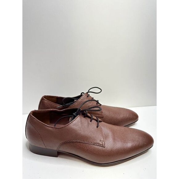 BP Dress Shoes Mens Size 9 Brown Leather Derby Textured Plain Toe Shoe NEW - Picture 2 of 11